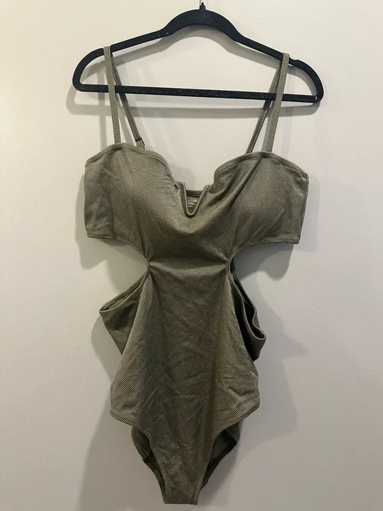 NWOT Aerie Shine Pique V-Wire Scoop One-Piece Swimsuit Army Green Size XXL - Picture 3 of 6